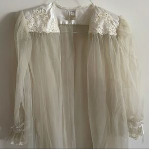 Vintage Eve stillman sheer robe with shoulder pads and ruffle cuff sleeve